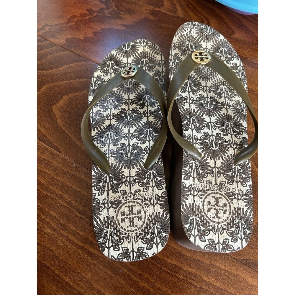 Tory Burch wedge platform Brown and Gold flip flop sandals - Picture 6 of 6